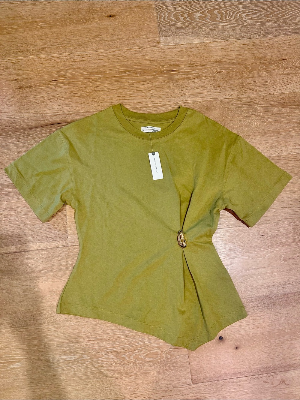 Anthropologie Olive Green Short-Sleeve Twist-Ring Top